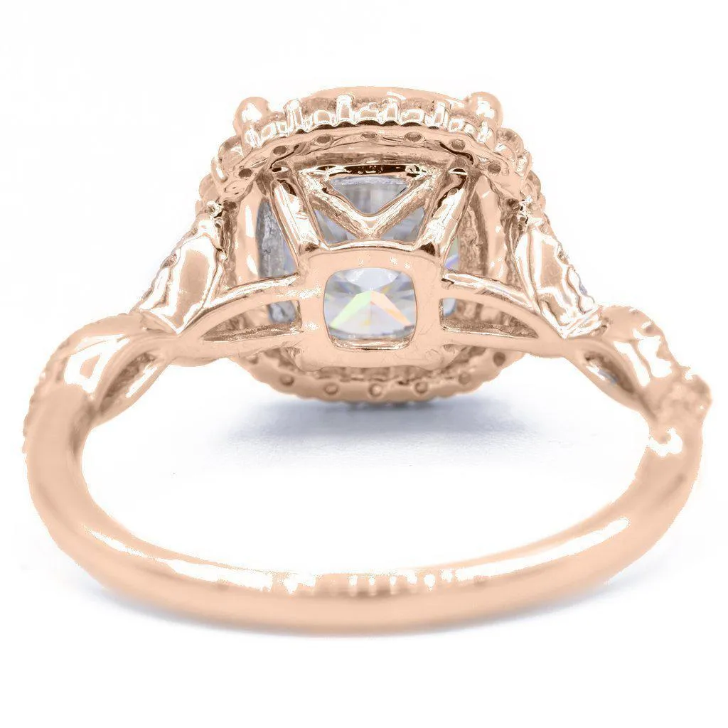 8mm Cushion Center 14k Rose Gold Infinity Band Halo MicroPave Diamond Ring
