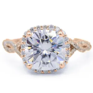 8mm Cushion Center 14k Rose Gold Infinity Band Halo MicroPave Diamond Ring