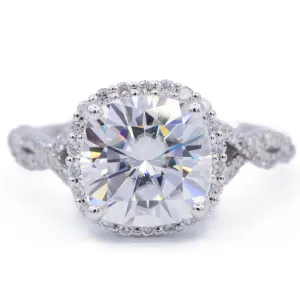 8mm Cushion Center 14k White Gold Infinity Band Halo MicroPave Diamond Ring