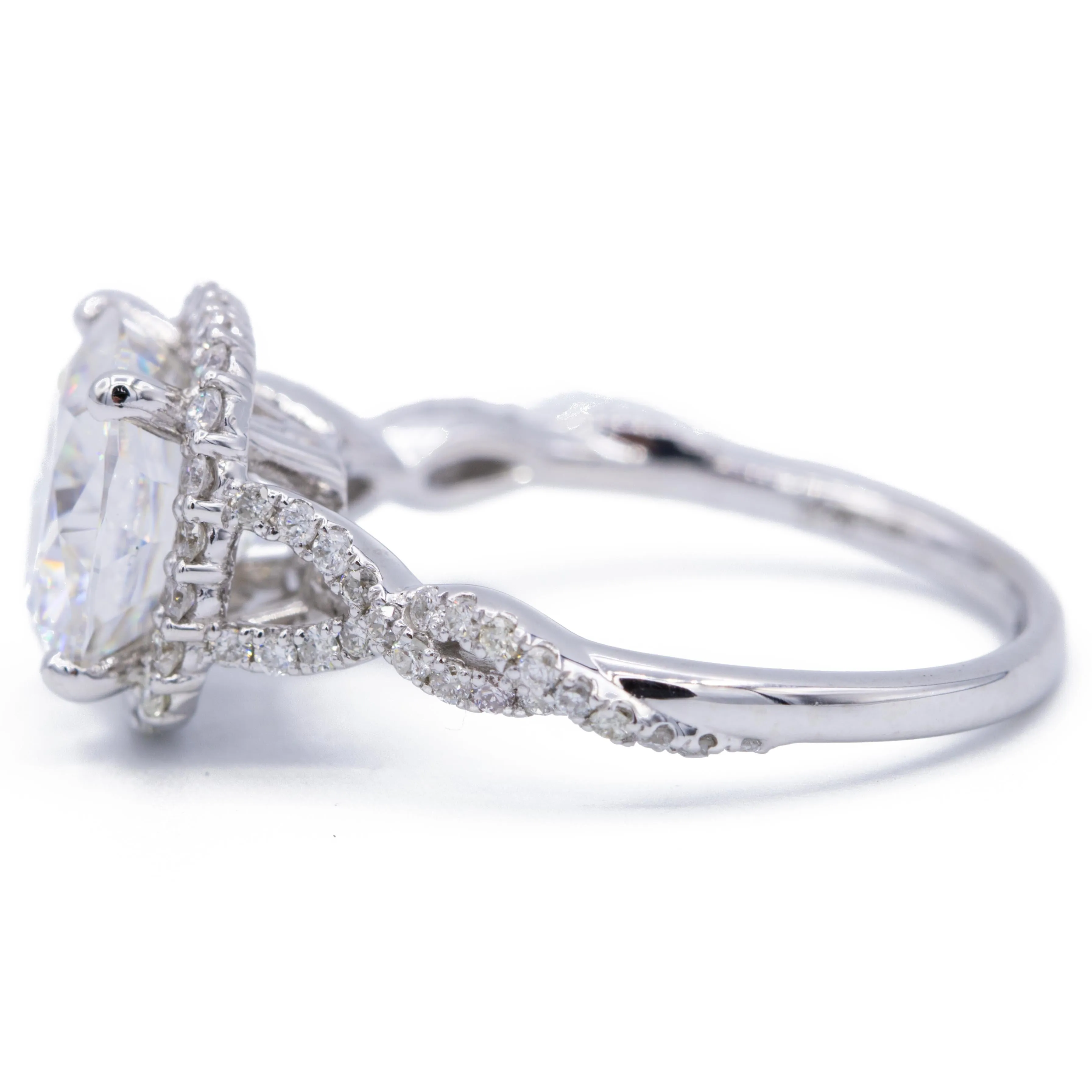 8mm Cushion Center 14k White Gold Infinity Band Halo MicroPave Diamond Ring