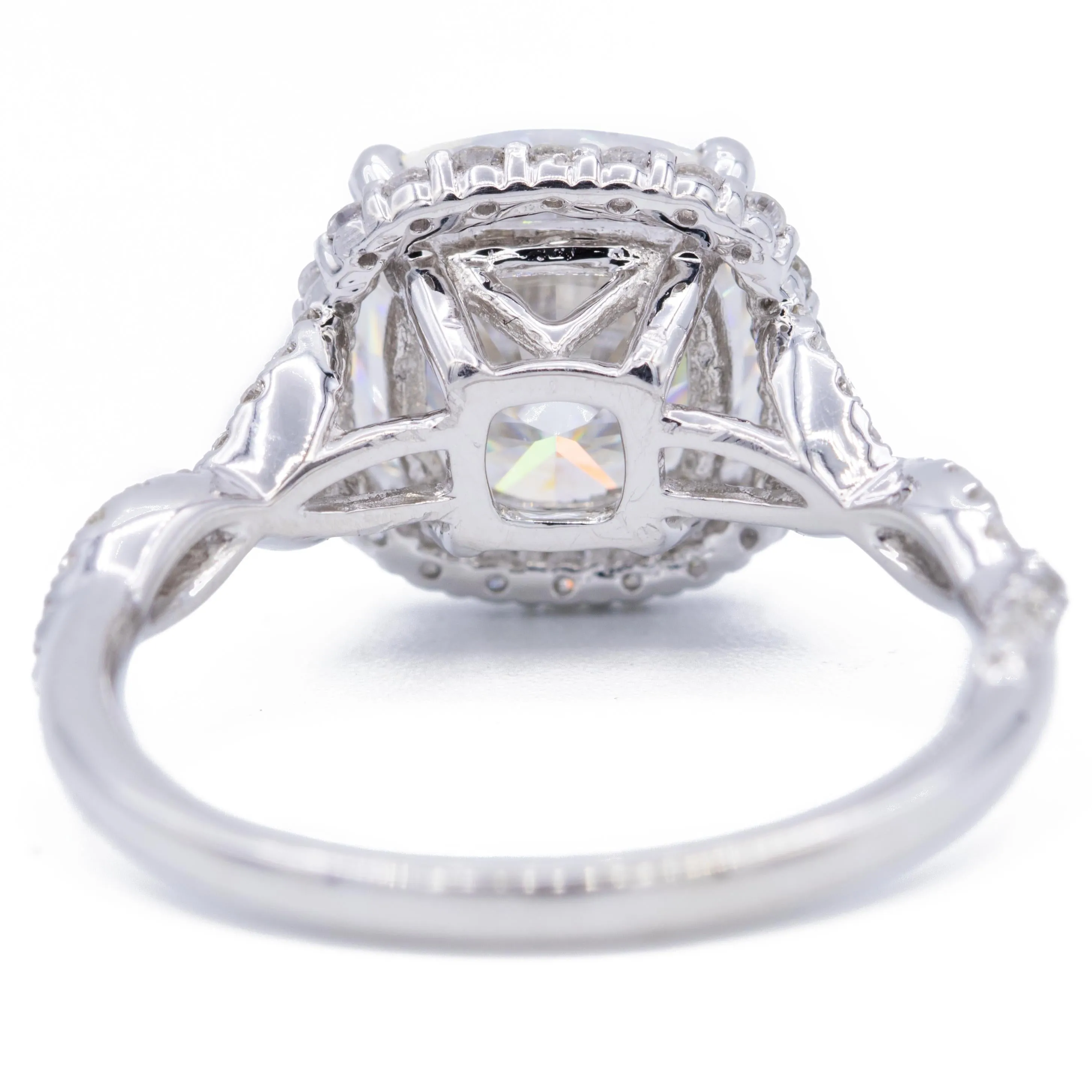 8mm Cushion Center 14k White Gold Infinity Band Halo MicroPave Diamond Ring