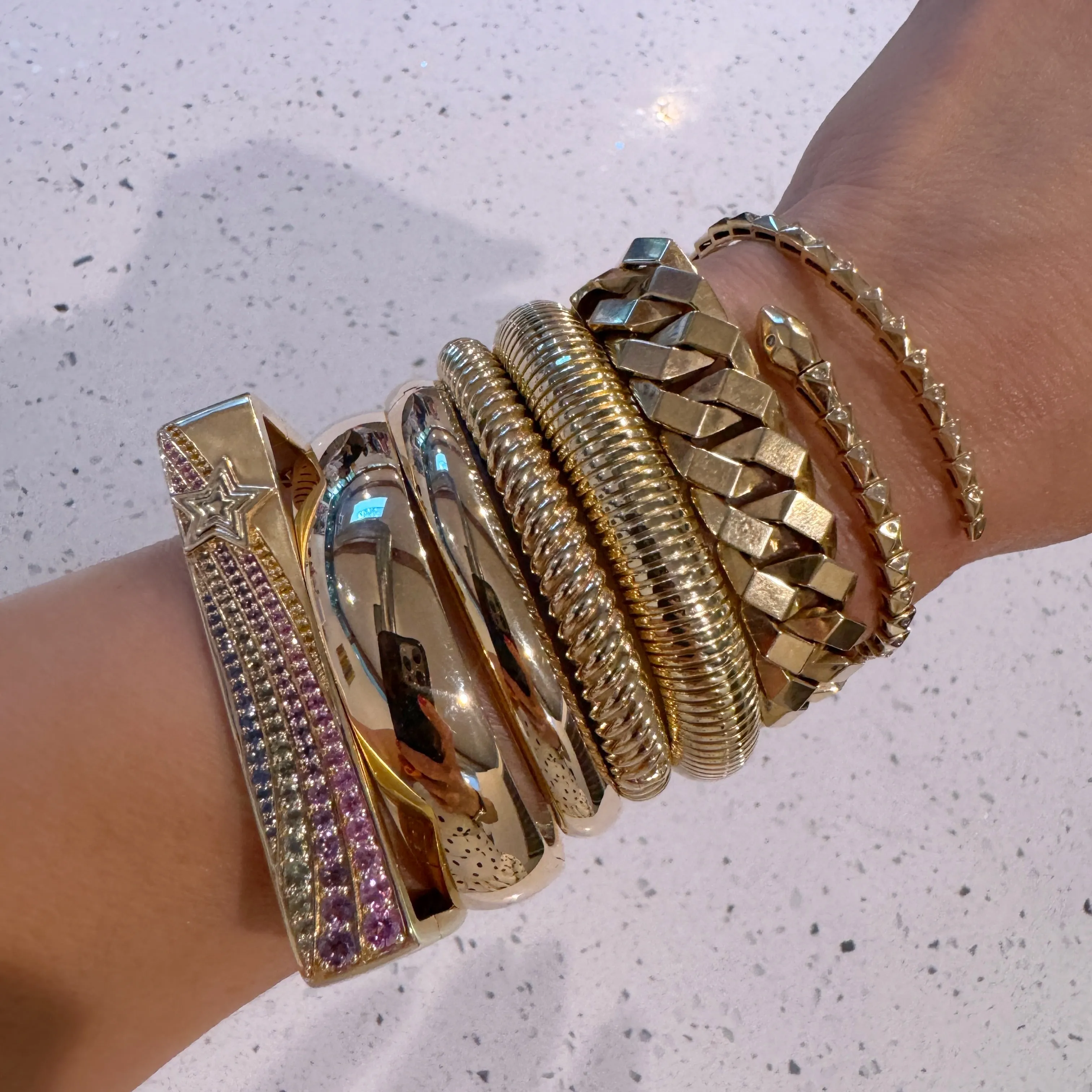 8mm Polished Domed Gold Bangle with Hinge Clasp