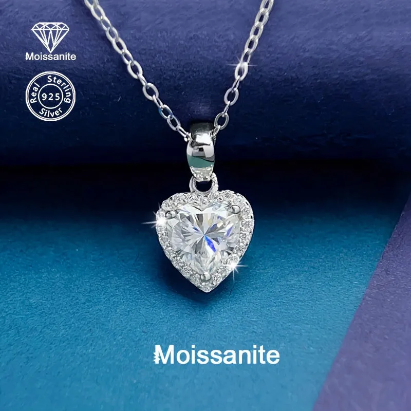 925 Silver 1 Carat Moissanite Heart Pendant Necklace Perfect for Women