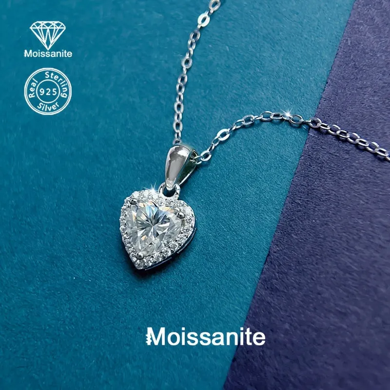 925 Silver 1 Carat Moissanite Heart Pendant Necklace Perfect for Women