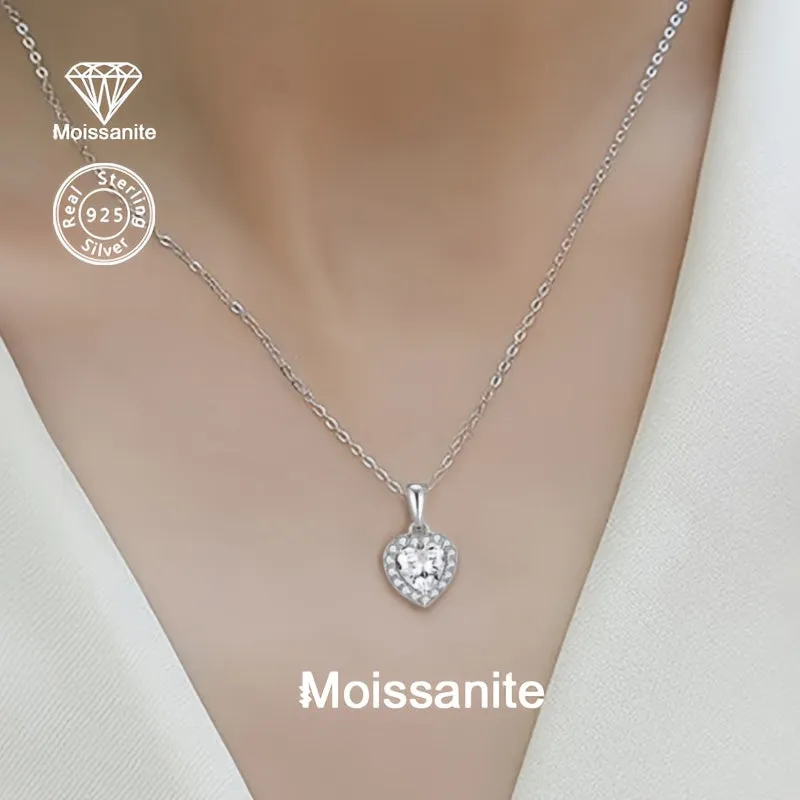 925 Silver 1 Carat Moissanite Heart Pendant Necklace Perfect for Women