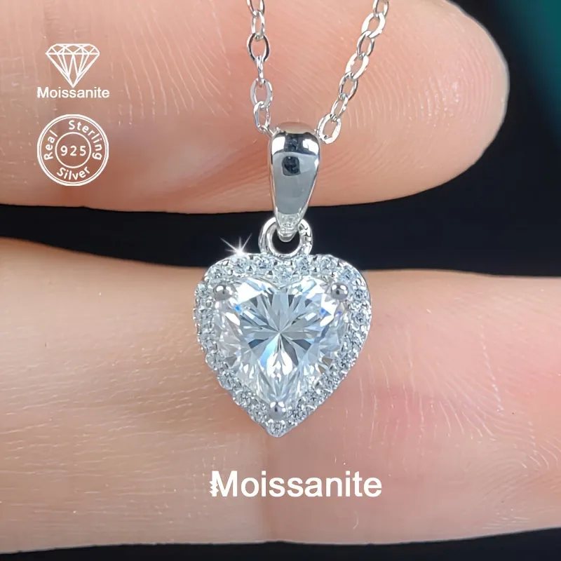 925 Silver 1 Carat Moissanite Heart Pendant Necklace Perfect for Women