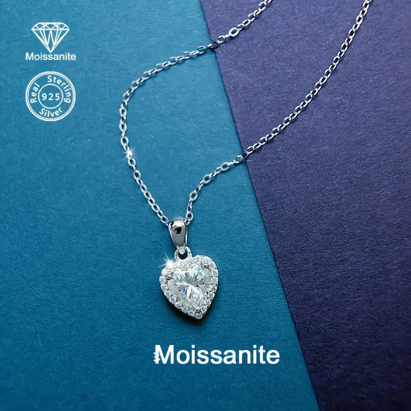 925 Silver 1 Carat Moissanite Heart Pendant Necklace Perfect for Women