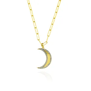 925 Silver gold necklace with green sapphire moon pendant