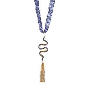 925 Silver Necklace with Iolite Beads & Swirl Blue Sapphire Pavé Pendant