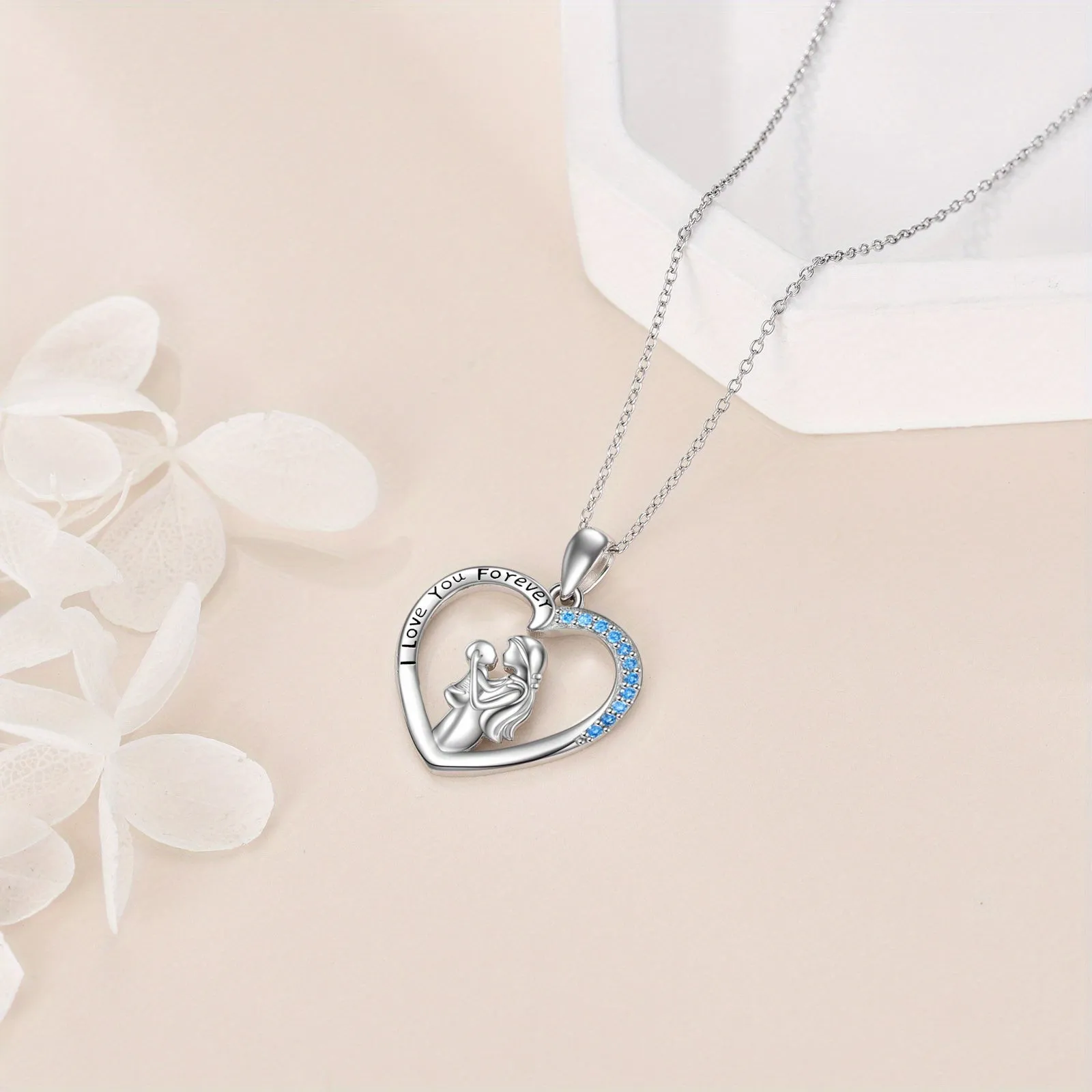 925 Sterling Silver Mum Heart Necklace Pendant Mother Baby Necklace