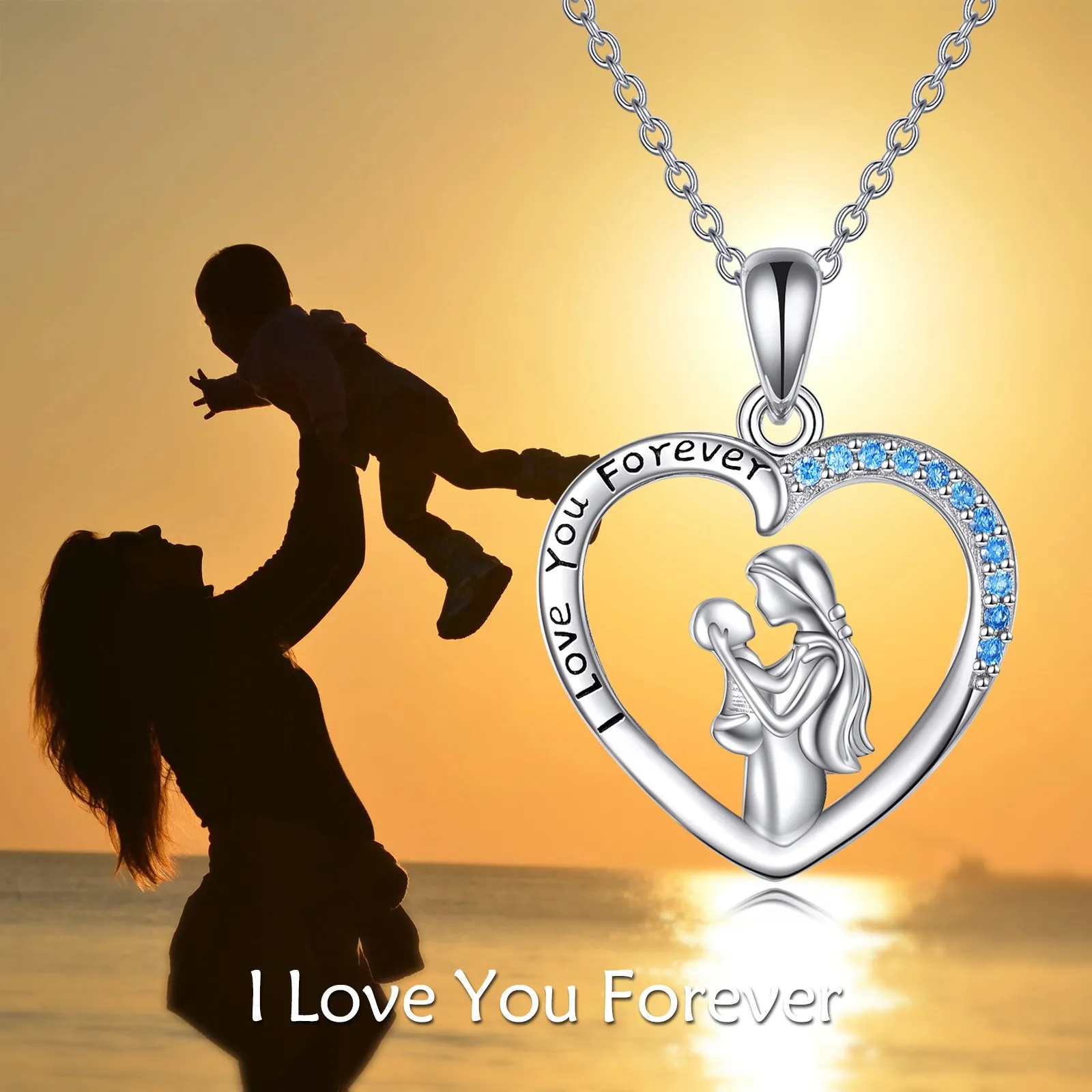 925 Sterling Silver Mum Heart Necklace Pendant Mother Baby Necklace