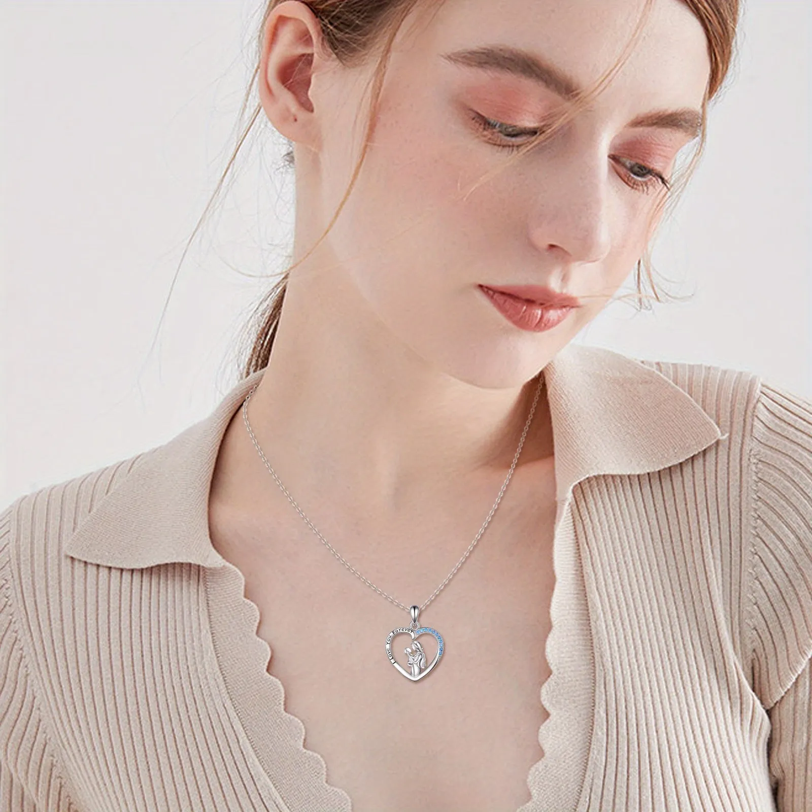 925 Sterling Silver Mum Heart Necklace Pendant Mother Baby Necklace