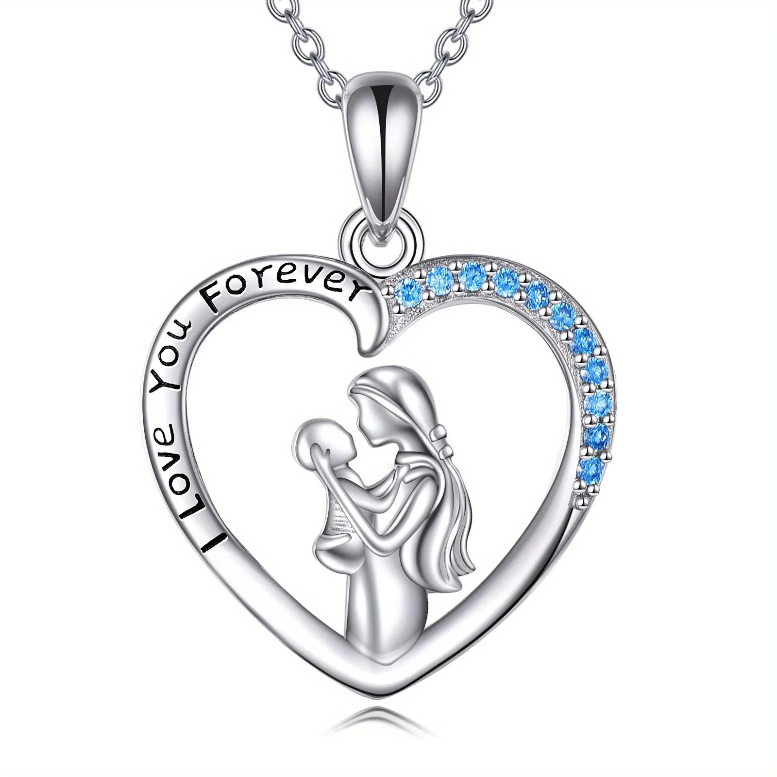 925 Sterling Silver Mum Heart Necklace Pendant Mother Baby Necklace