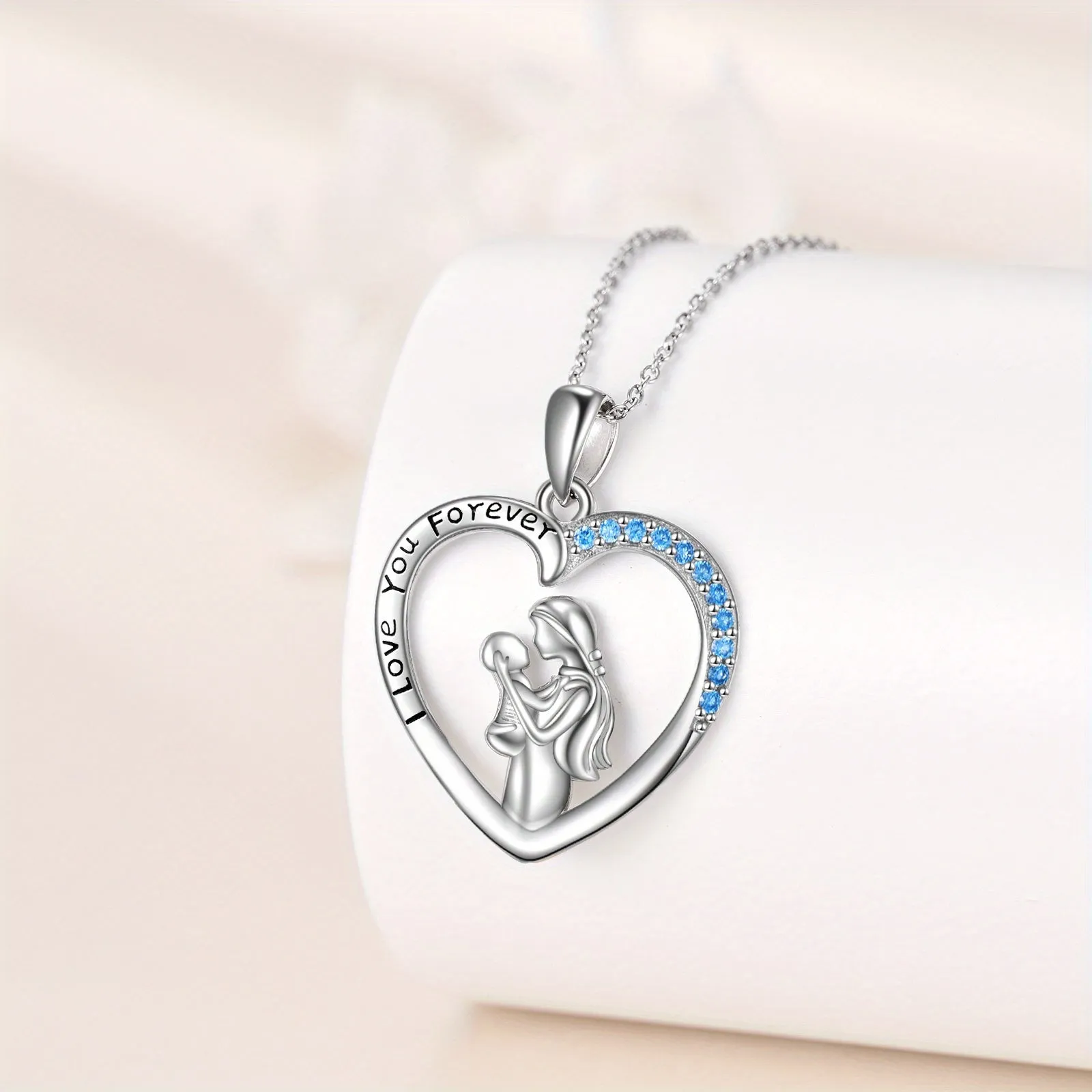 925 Sterling Silver Mum Heart Necklace Pendant Mother Baby Necklace