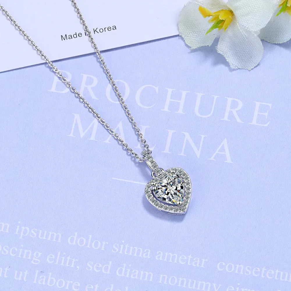 925 Sterling Silver Zircon Heart Pendants Necklaces For Women Luxury Designer Jewelry Gift