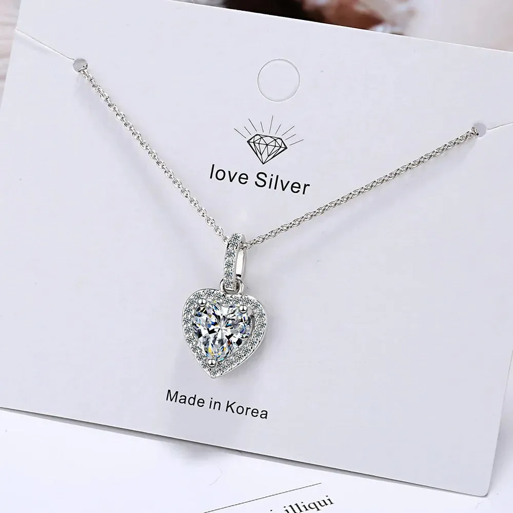 925 Sterling Silver Zircon Heart Pendants Necklaces For Women Luxury Designer Jewelry Gift