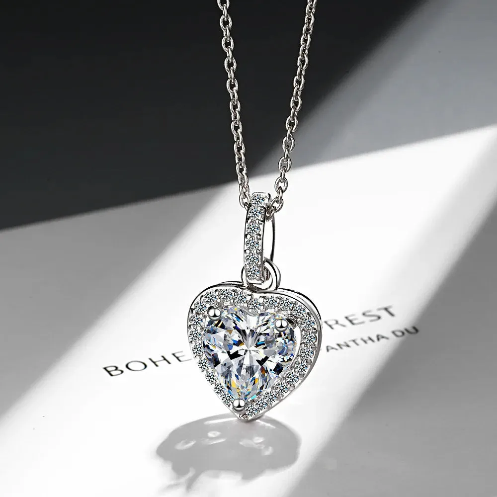 925 Sterling Silver Zircon Heart Pendants Necklaces For Women Luxury Designer Jewelry Gift