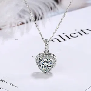 925 Sterling Silver Zircon Heart Pendants Necklaces For Women Luxury Designer Jewelry Gift