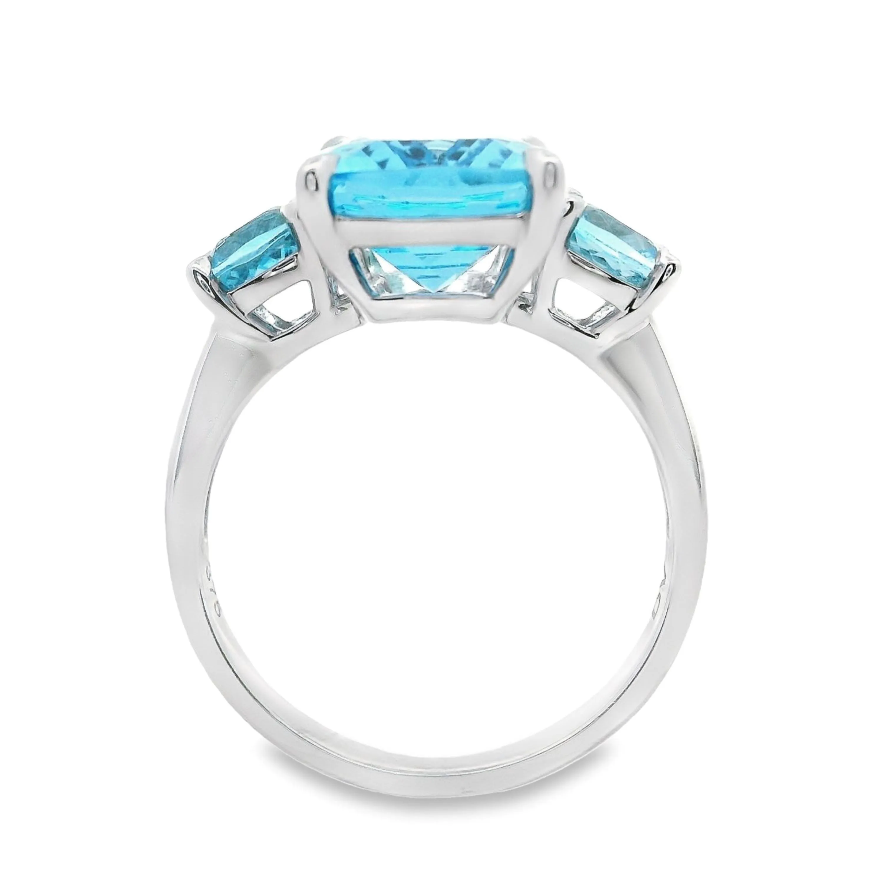 9ct White Gold Blue Topaz Trilogy Ring