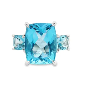 9ct White Gold Blue Topaz Trilogy Ring