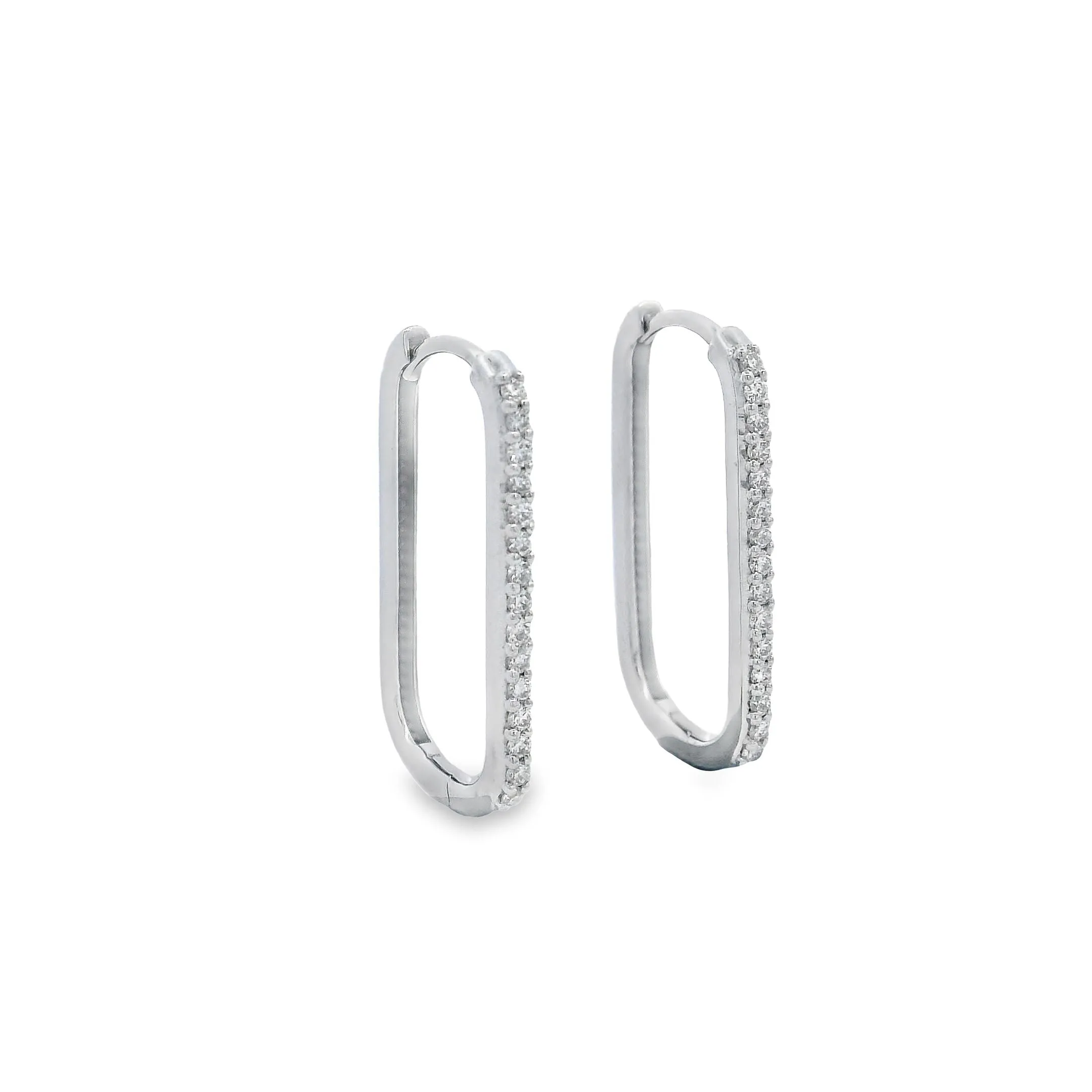 9ct White Gold Lab Grown Diamond Long Oval Hoop Earrings TDW= 0.15ct