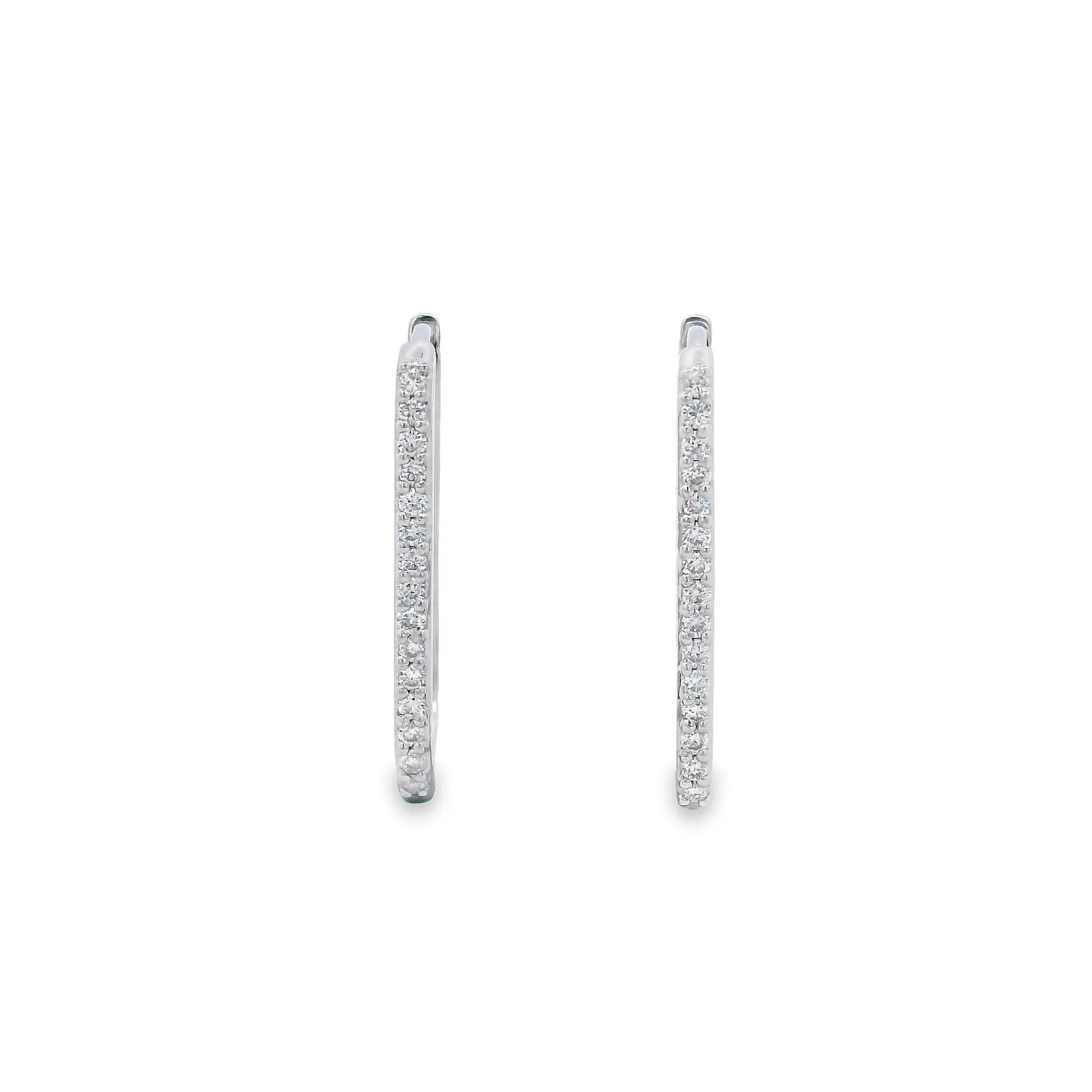 9ct White Gold Lab Grown Diamond Long Oval Hoop Earrings TDW= 0.15ct