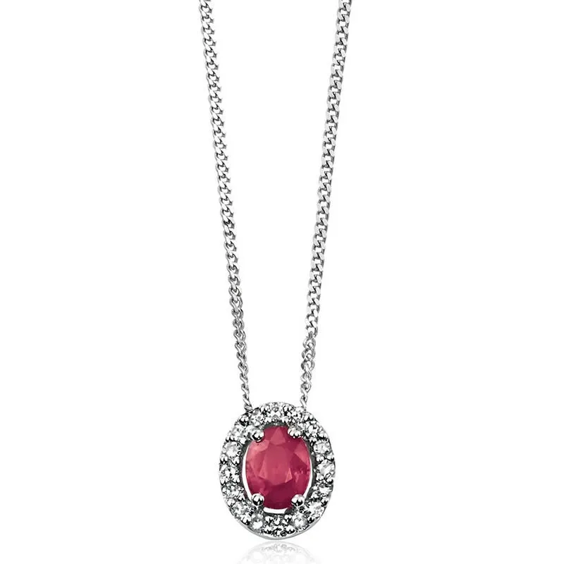 9ct White Gold Ruby & Diamond Pendant
