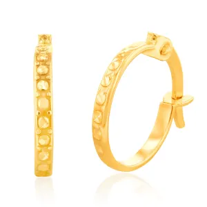 9ct Yellow Gold Double Side Diamond Cut Hoop Earrings