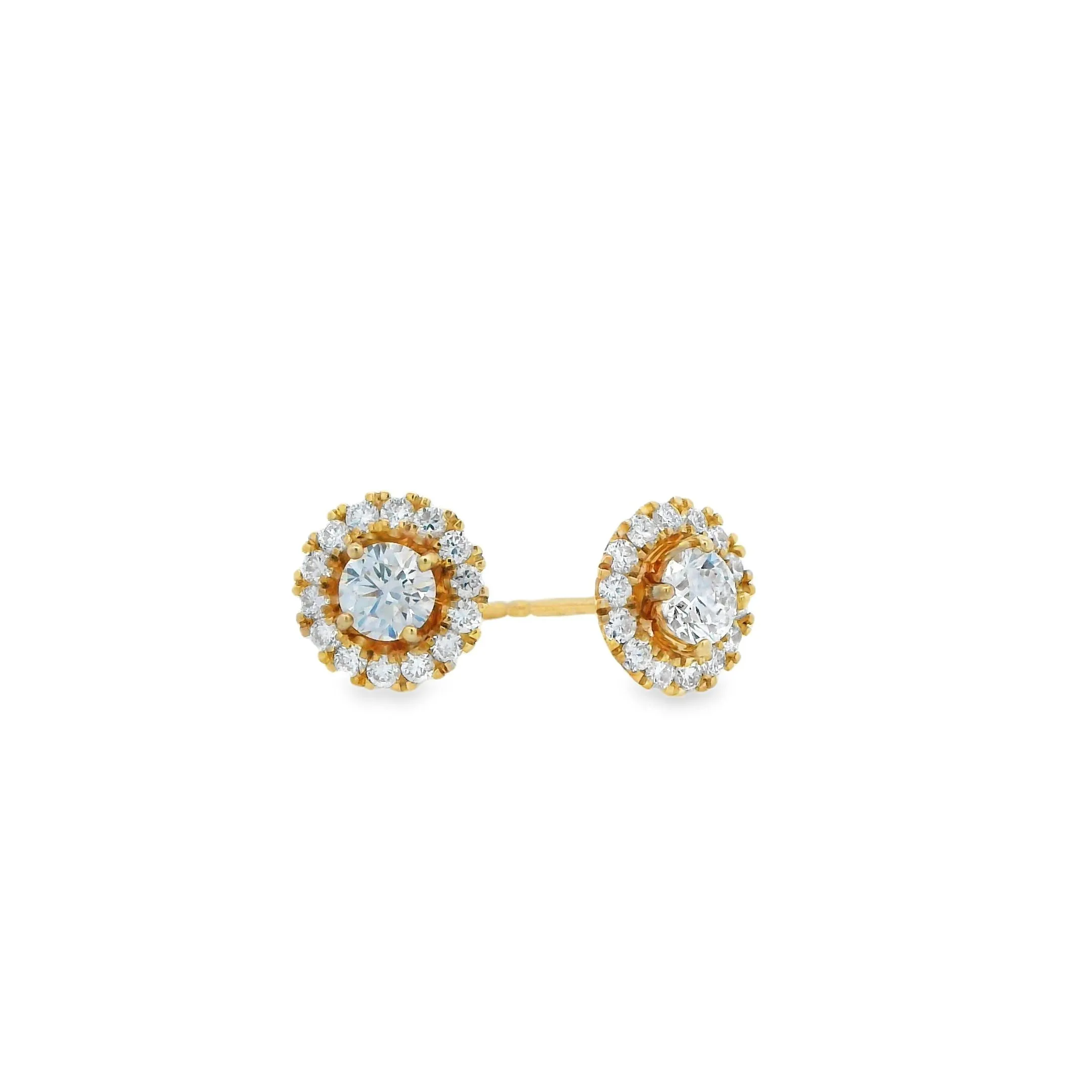 9ct Yellow Gold Round Brilliant Halo Lab Grown Diamond Halo Stud Earrings TDW= 1.0ct
