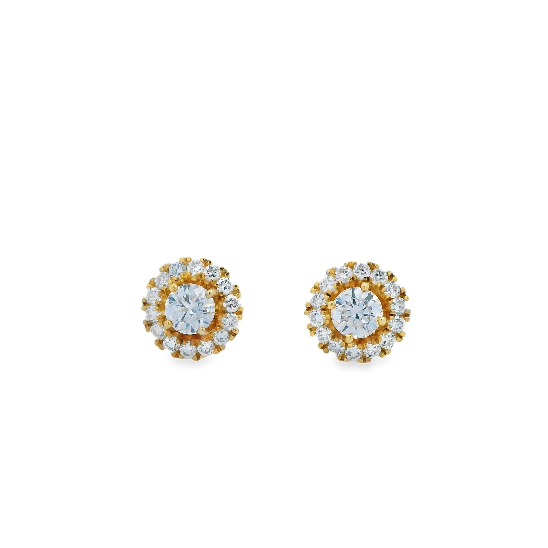 9ct Yellow Gold Round Brilliant Halo Lab Grown Diamond Halo Stud Earrings TDW= 1.0ct