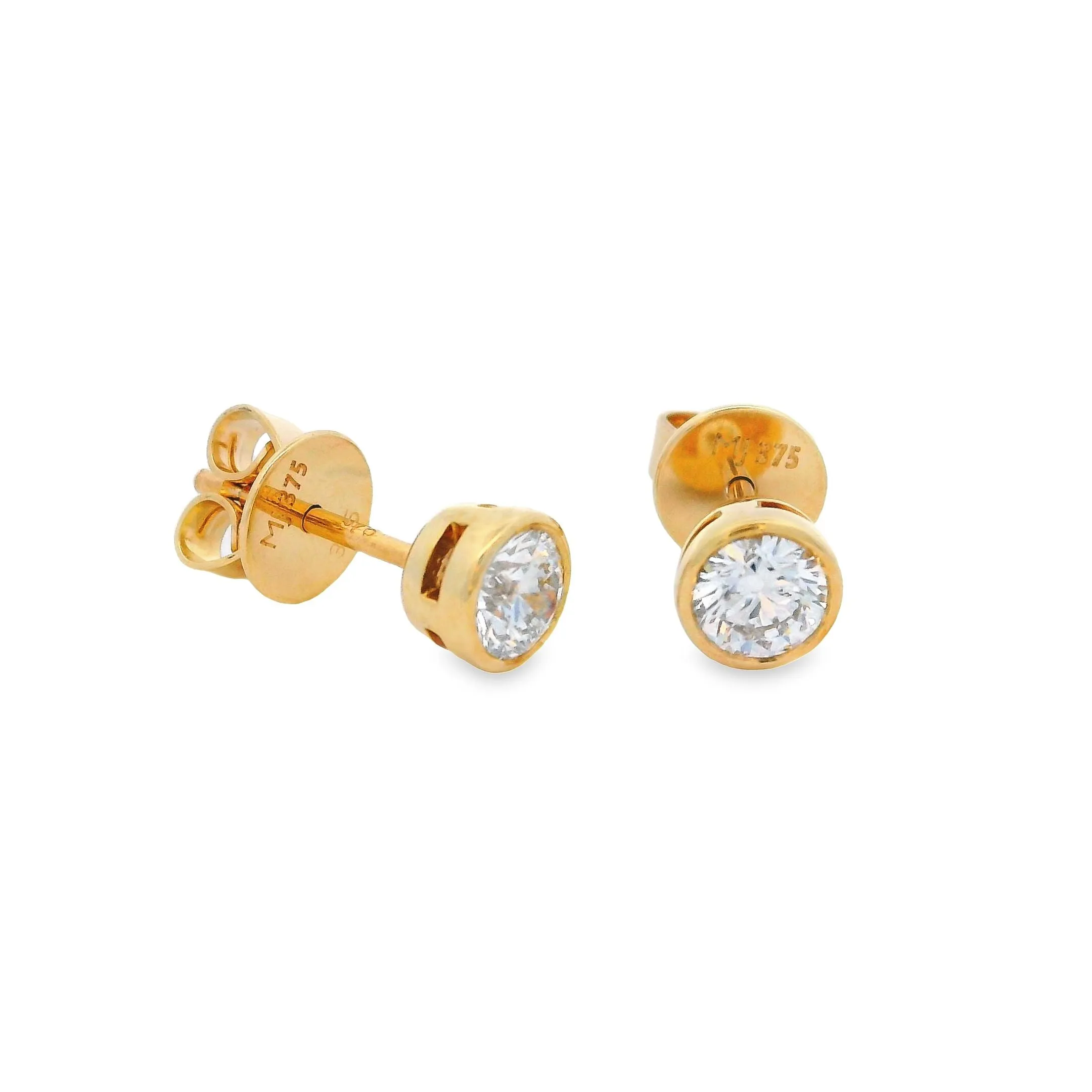 9ct Yellow Gold Round Lab Grown Diamond Bezel Set Stud Earrings TDW= 0.60ct