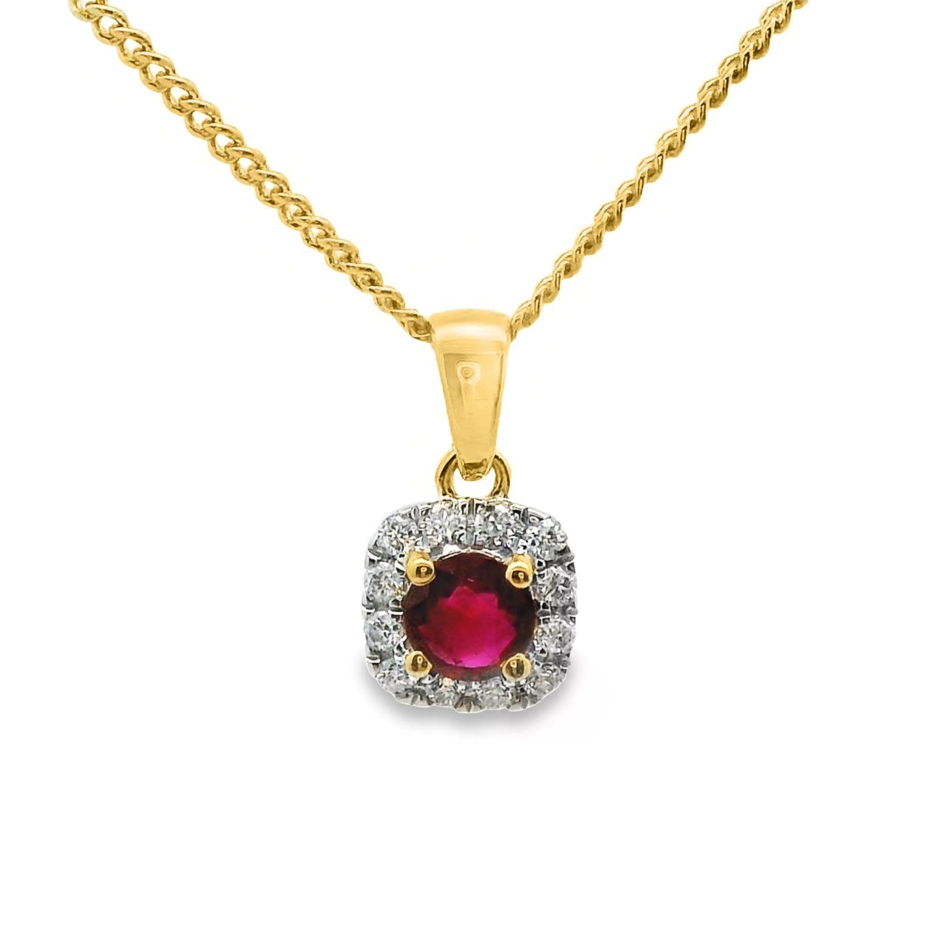 9ct Yellow Gold Ruby And Diamond Halo Pendant