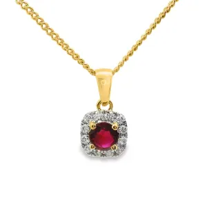 9ct Yellow Gold Ruby And Diamond Halo Pendant