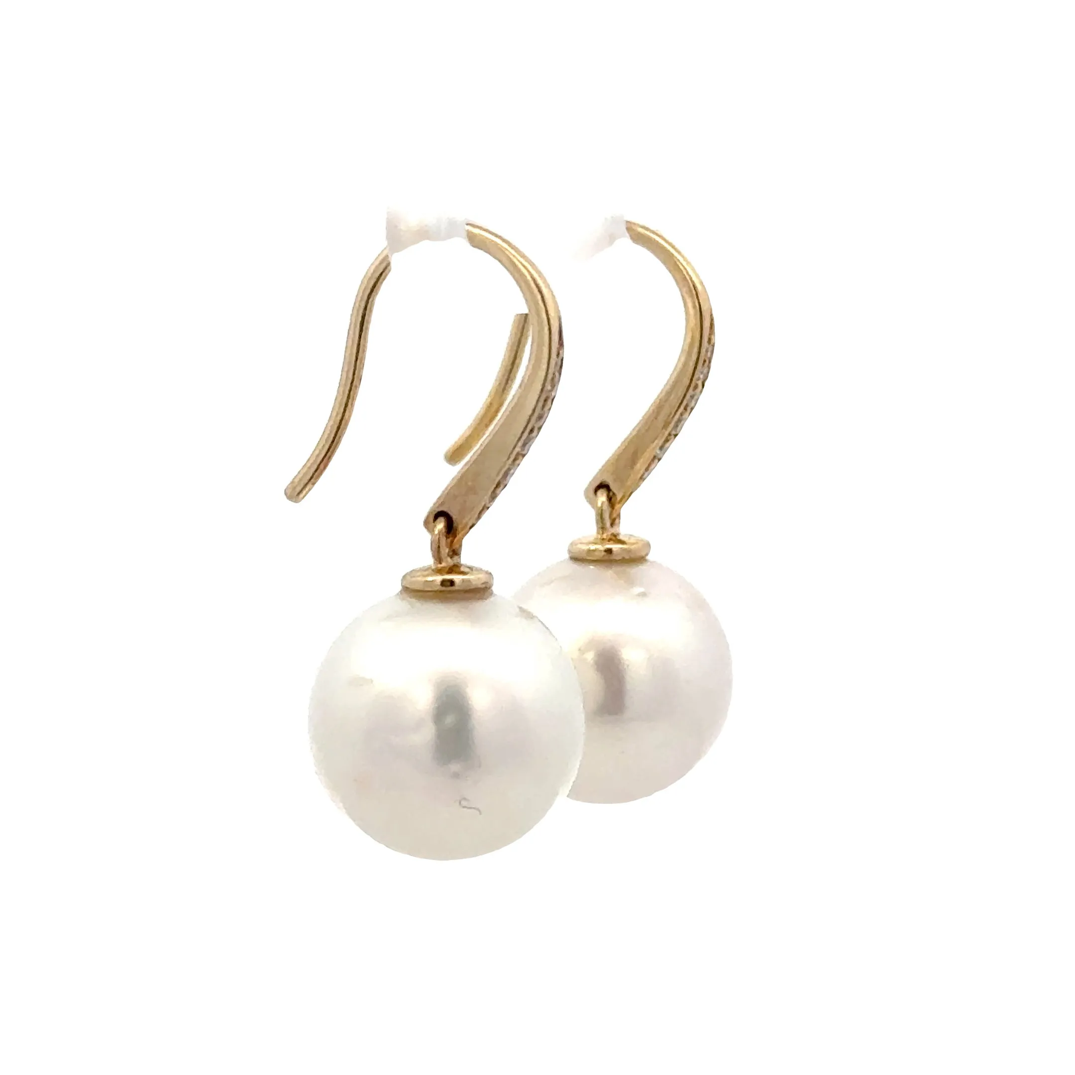 9ct Yellow Gold South Sea Pearl and Lab Grown Diamond Hook Earrings