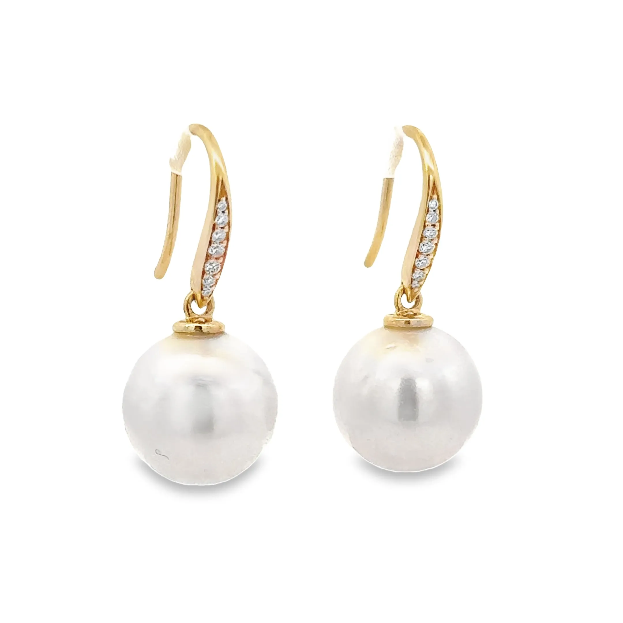 9ct Yellow Gold South Sea Pearl and Lab Grown Diamond Hook Earrings