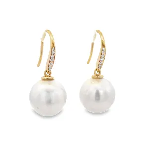 9ct Yellow Gold South Sea Pearl and Lab Grown Diamond Hook Earrings