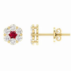 9K YG Dia & Ruby Cluster Studs