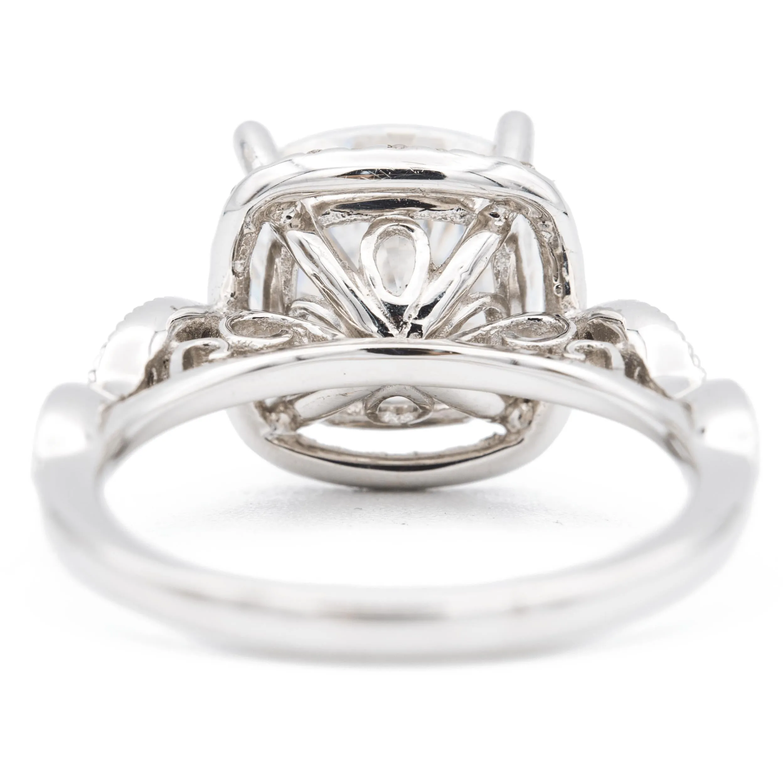 9mm Cushion Center 14K White Gold Infinity Band Halo Ring