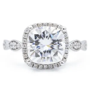 9mm Cushion Center 14K White Gold Infinity Band Halo Ring