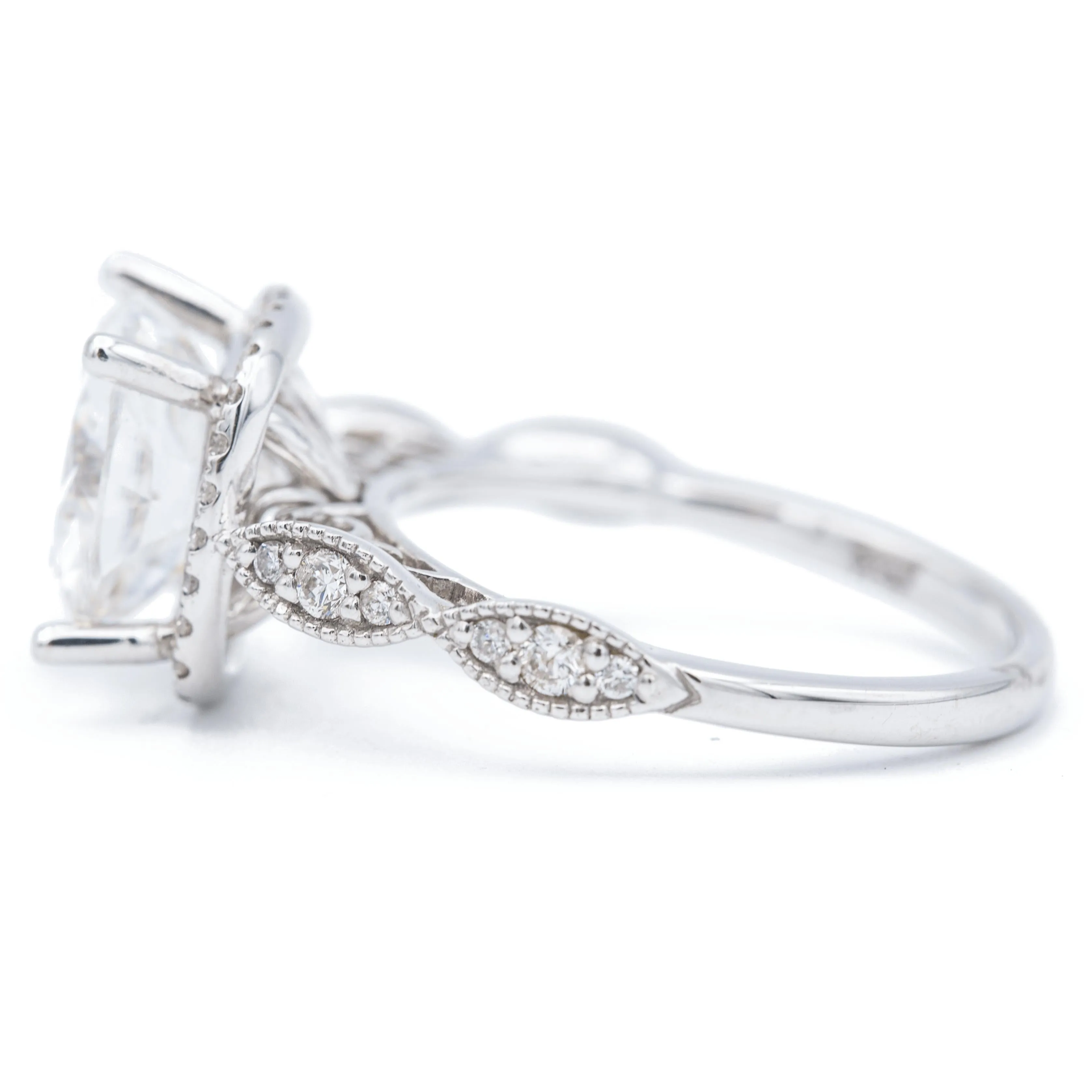 9mm Cushion Center 14K White Gold Infinity Band Halo Ring