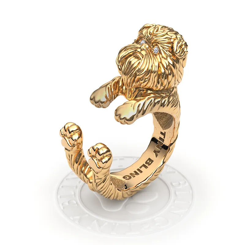 Affenpinscher Breed Diamond Cuddle Wrap Ring