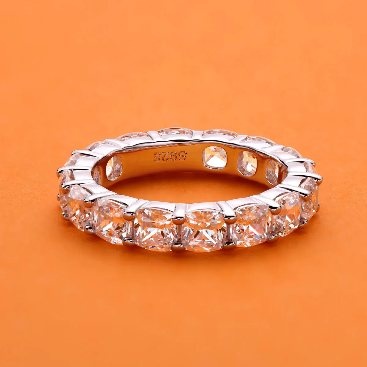 Ainuoshi Full Eternity Cushion Cut Created White Diamond Ring