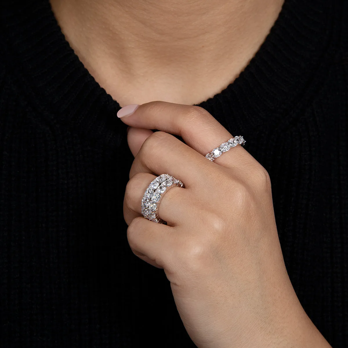 Ainuoshi Full Eternity Cushion Cut Created White Diamond Ring