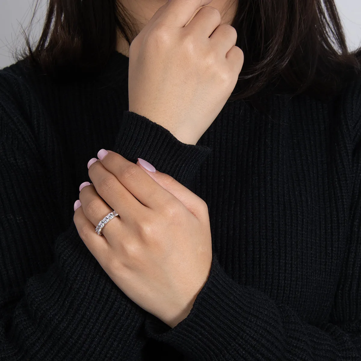 Ainuoshi Full Eternity Cushion Cut Created White Diamond Ring