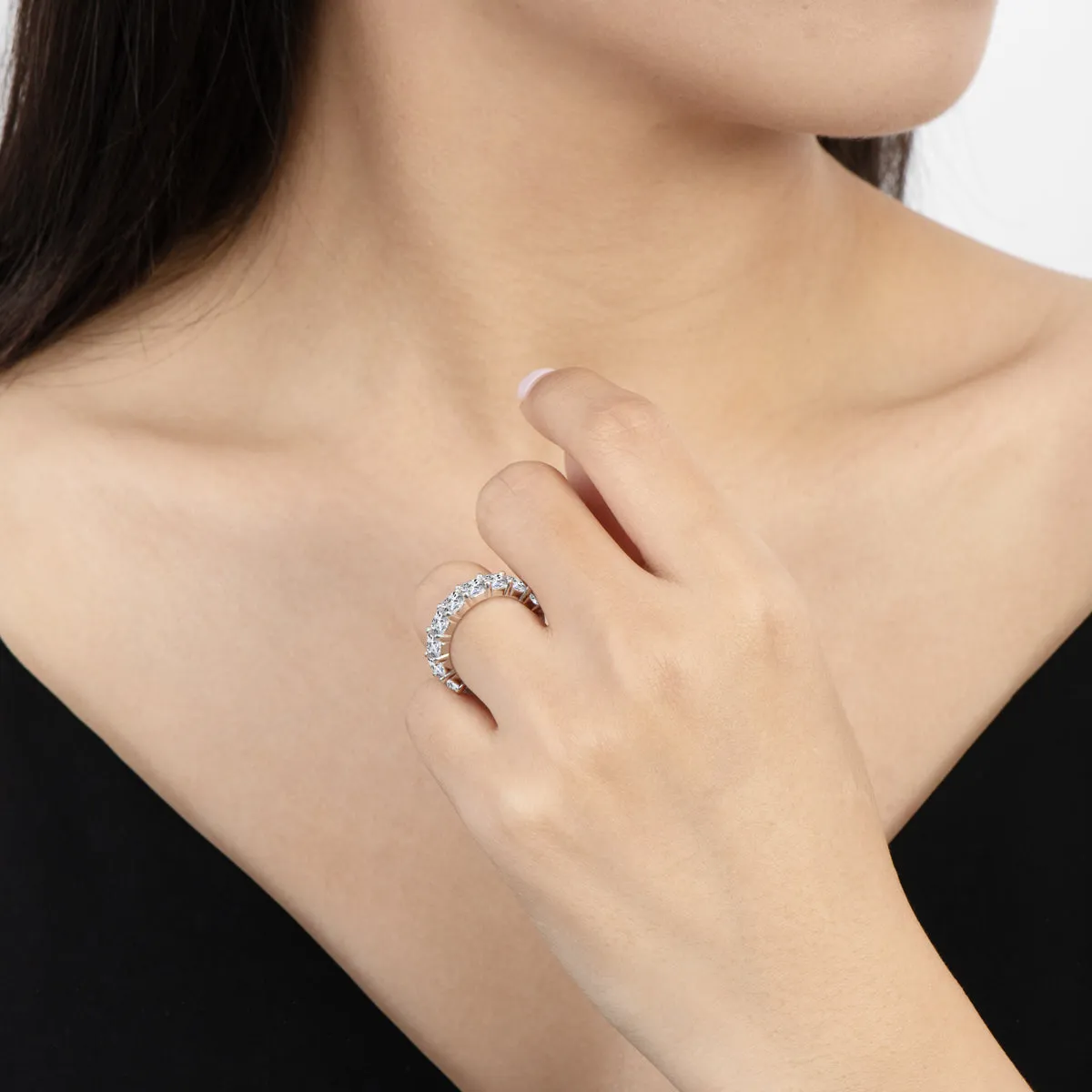 Ainuoshi Full Eternity Cushion Cut Created White Diamond Ring