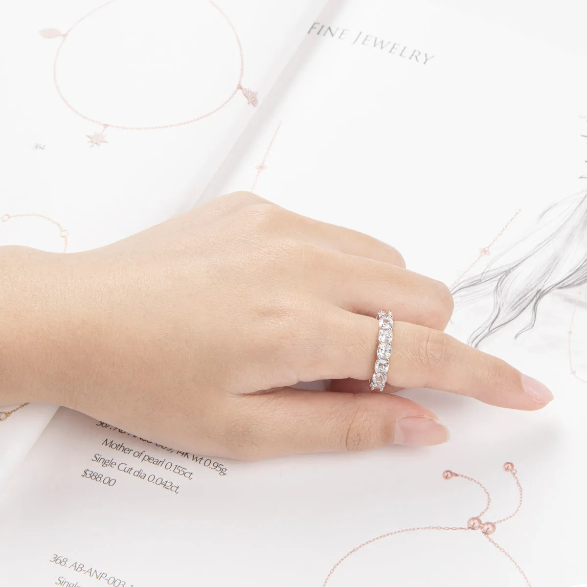 Ainuoshi Full Eternity Cushion Cut Created White Diamond Ring