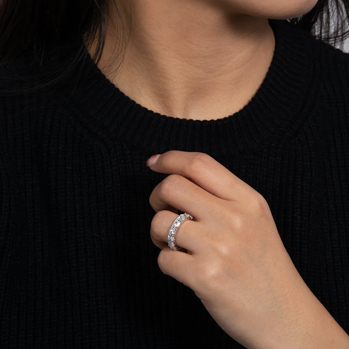 Ainuoshi Full Eternity Cushion Cut Created White Diamond Ring