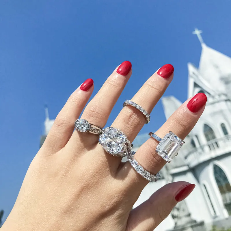 Ainuoshi Full Eternity Cushion Cut Created White Diamond Ring