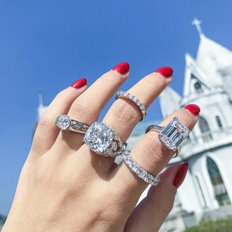 Ainuoshi Full Eternity Cushion Cut Created White Diamond Ring
