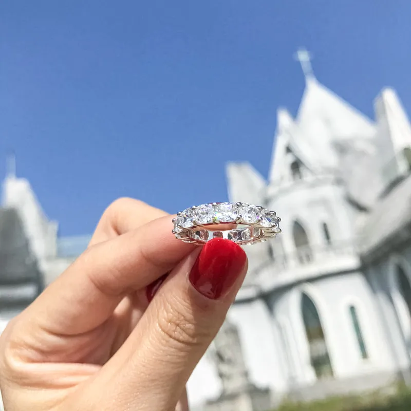 Ainuoshi Full Eternity Cushion Cut Created White Diamond Ring